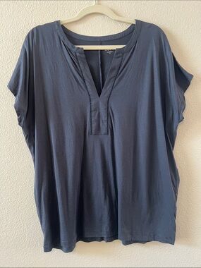 LOFT Navy Split V-Neck Short Sleeve Top